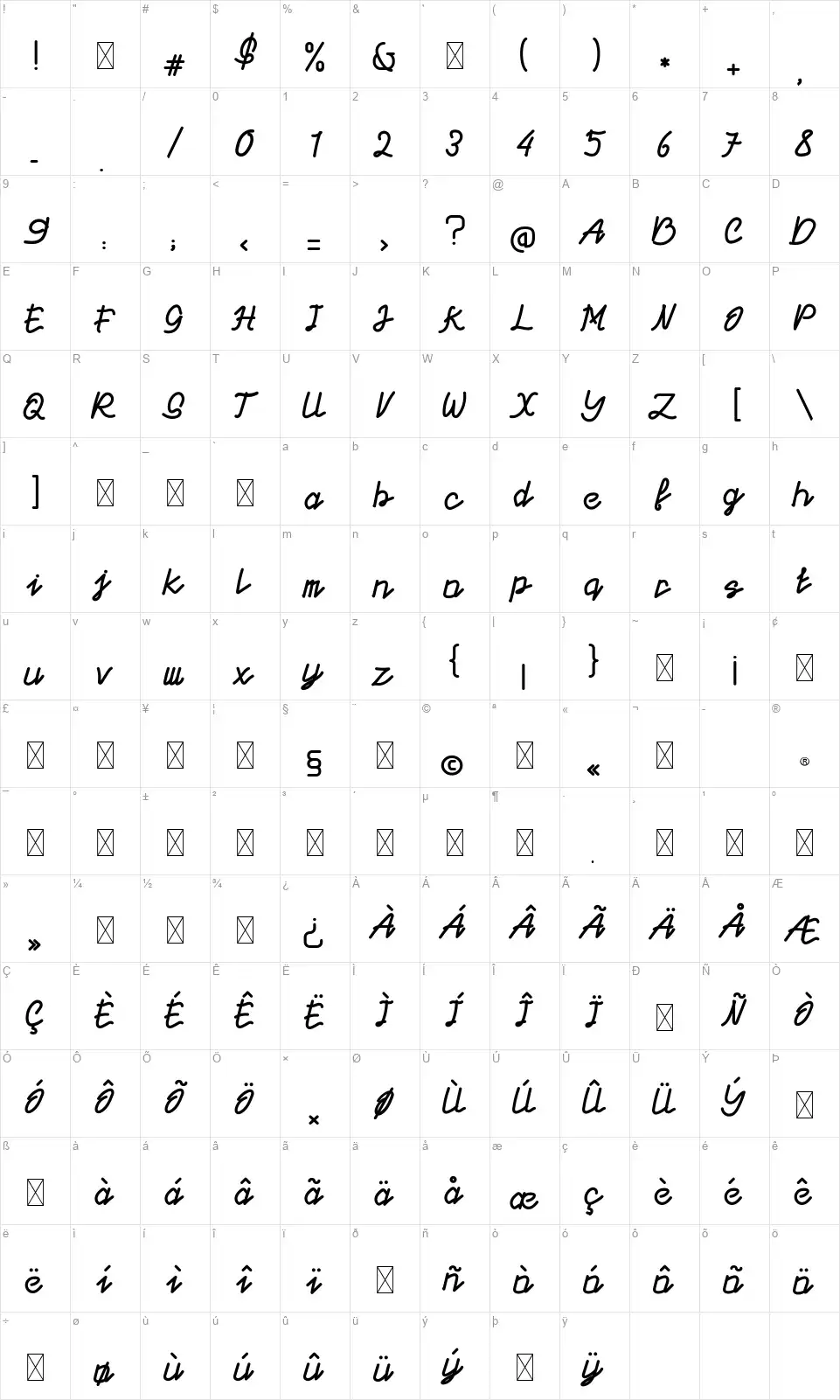 Dickcisselfont character map