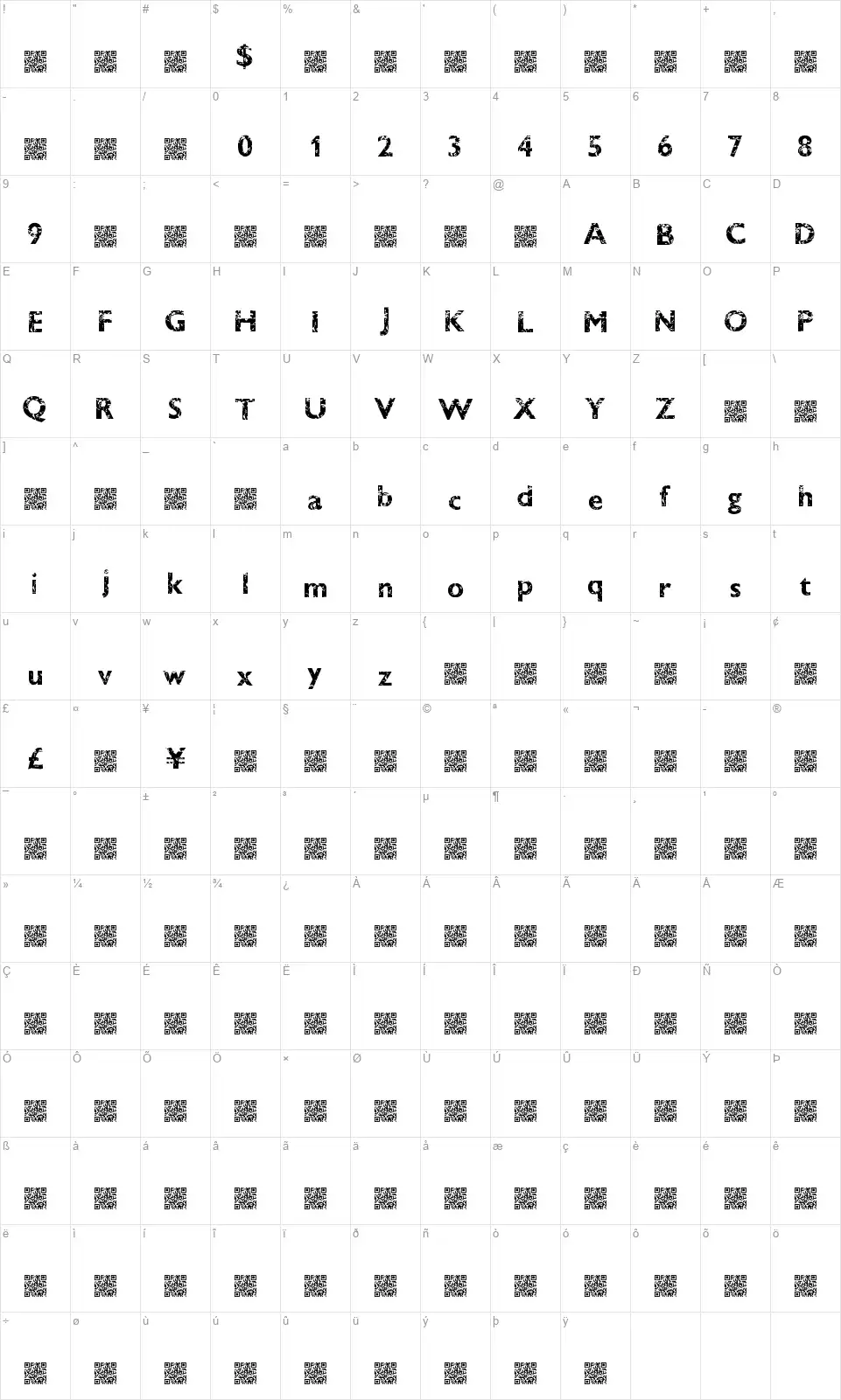 Dirty Banditfont character map