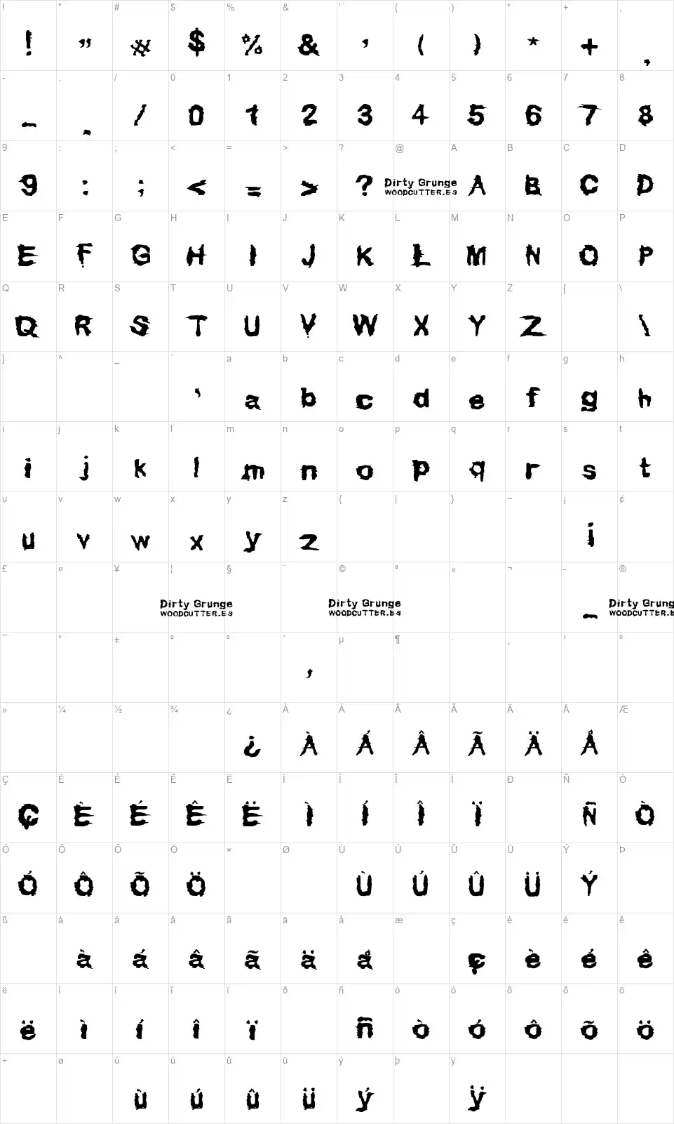 Dirty Grungefont character map