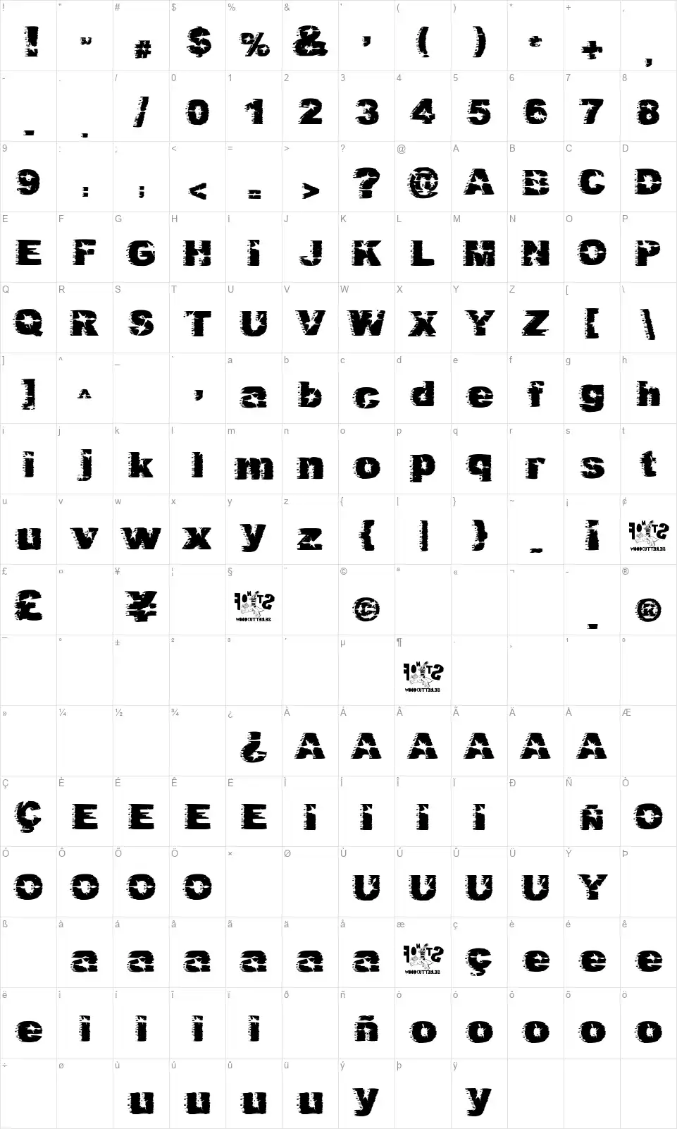 Dirty Harryfont character map