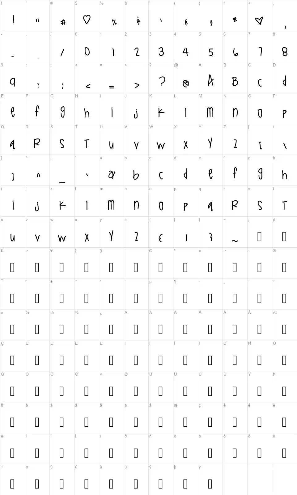 Dirty Libertiesfont character map