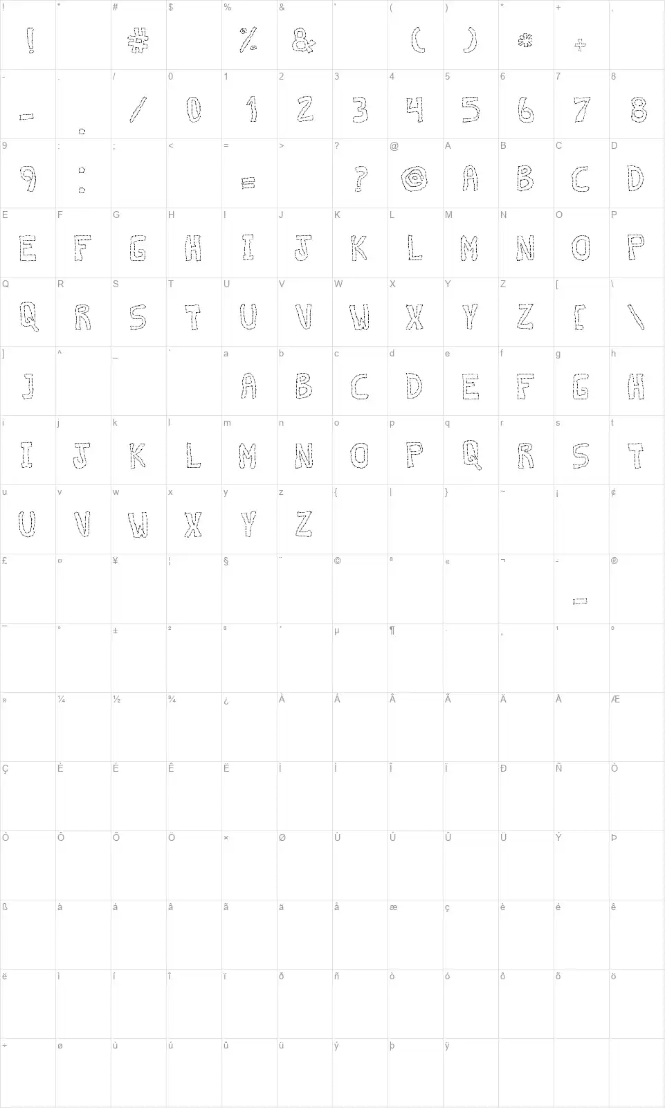 Discontinuo TFBfont character map