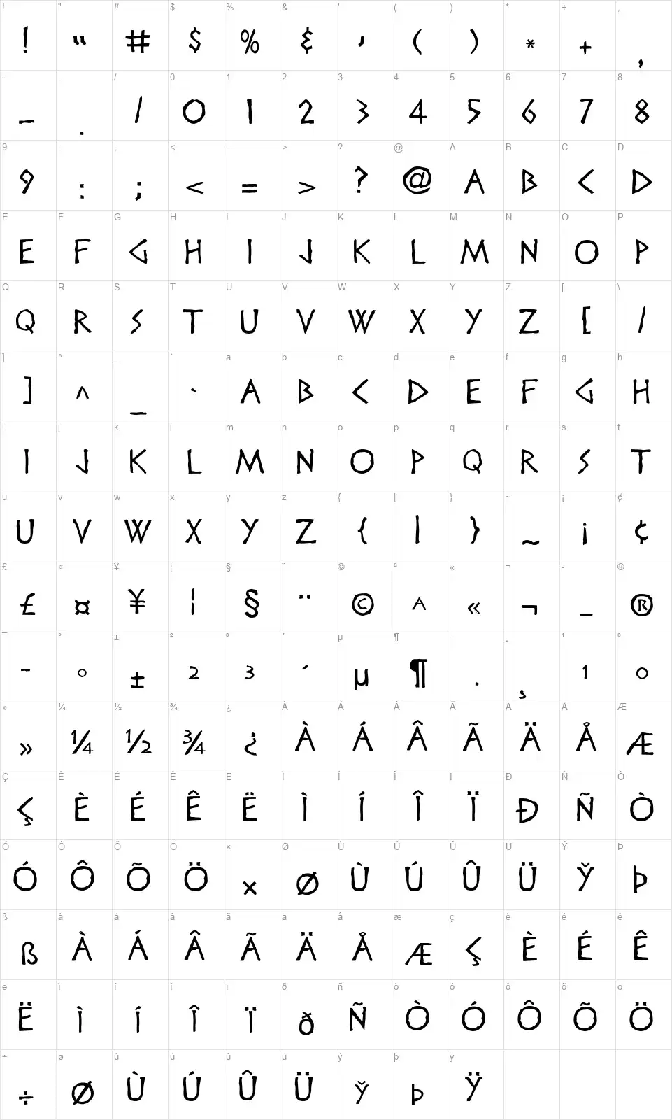 Disney Heroicfont character map