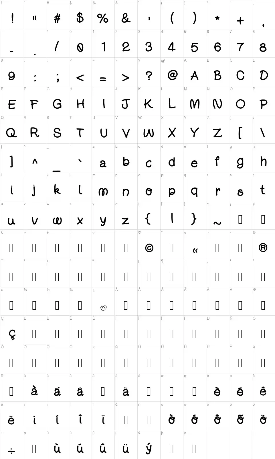 Djuice Writingfont character map
