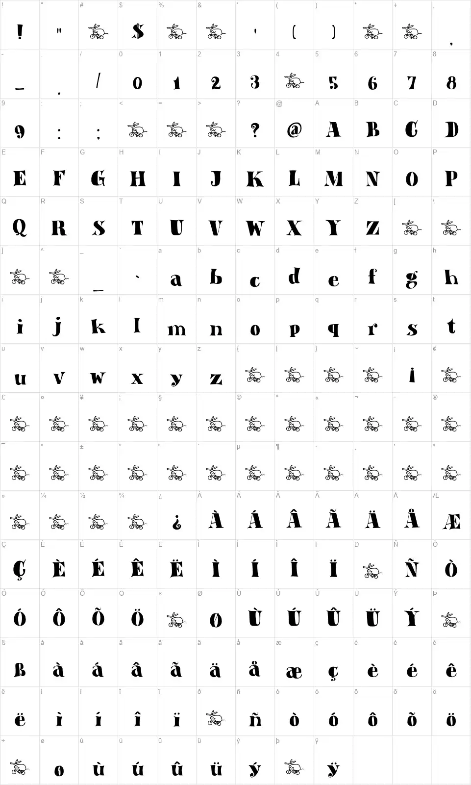 DK Aardvark Dreamsfont character map