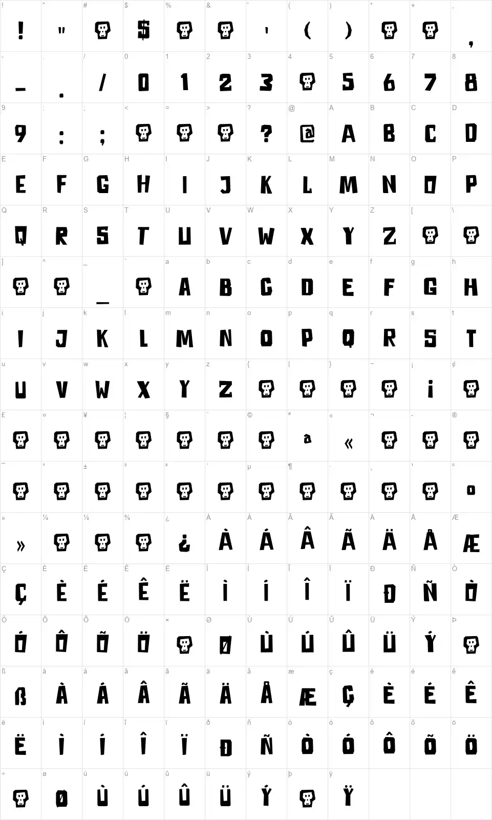 DK Astromonkeyfont character map