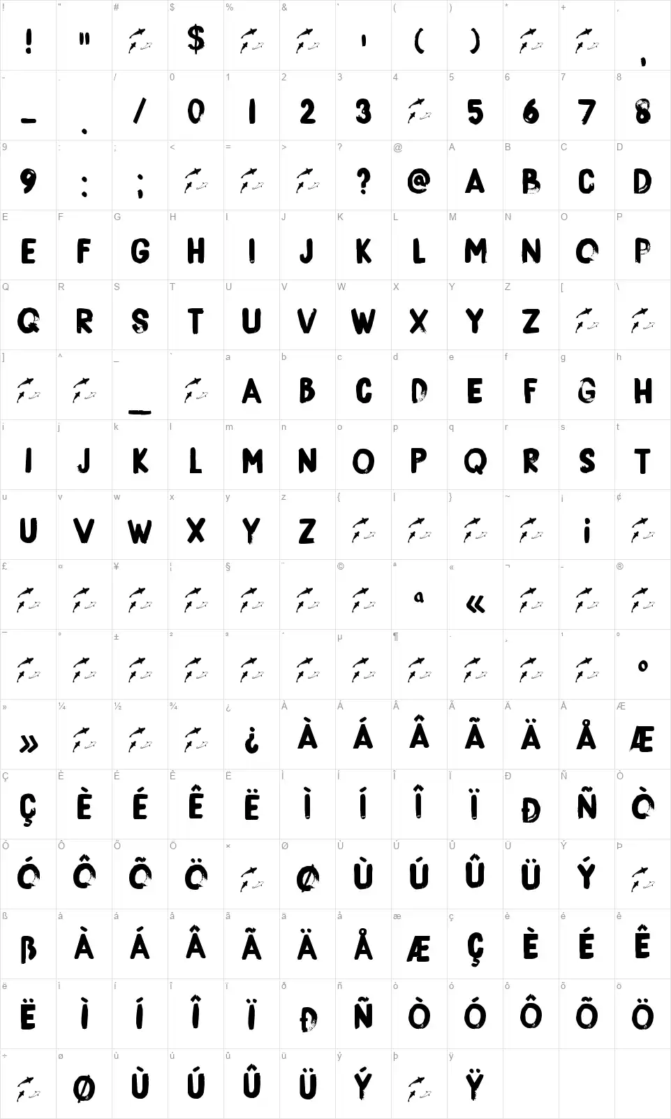 DK Boris Brushfont character map