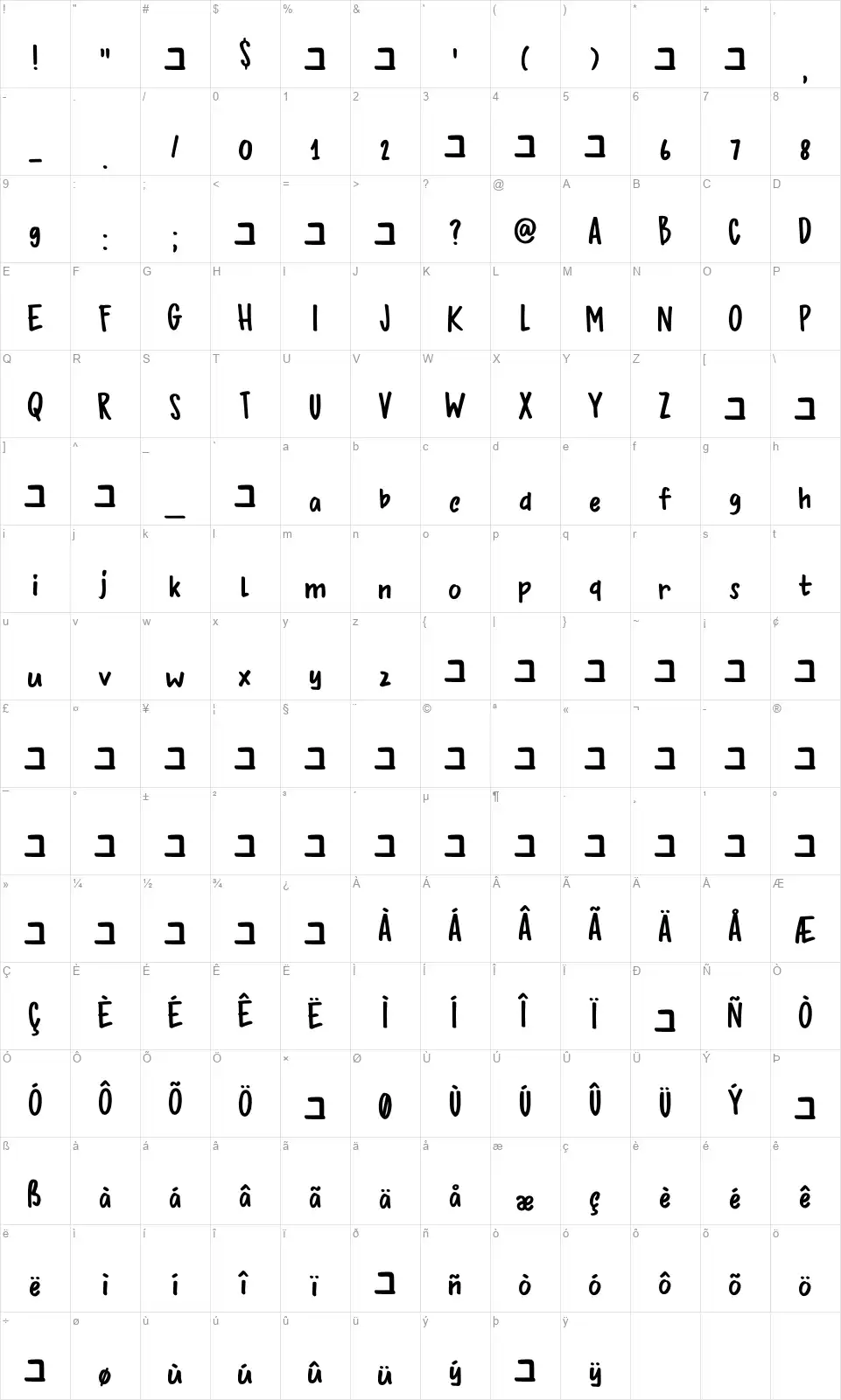 DK Bupkisfont character map