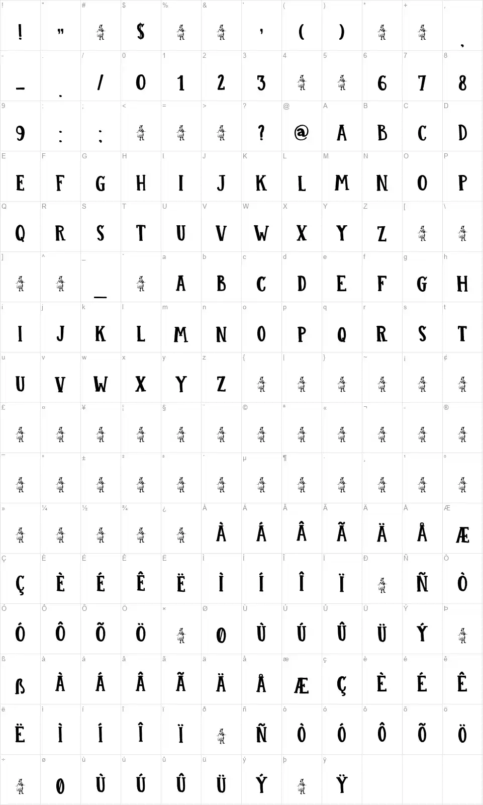 DK Colporteurfont character map