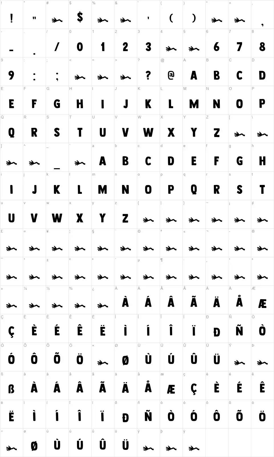 DK Longreachfont character map