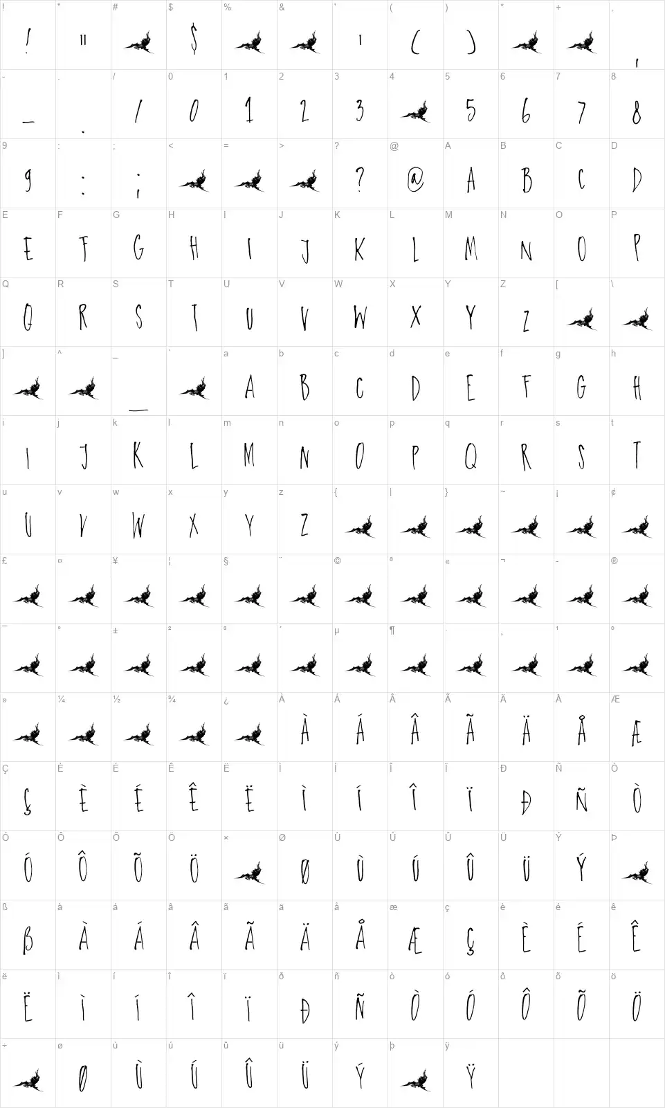DK Paradise Lostfont character map
