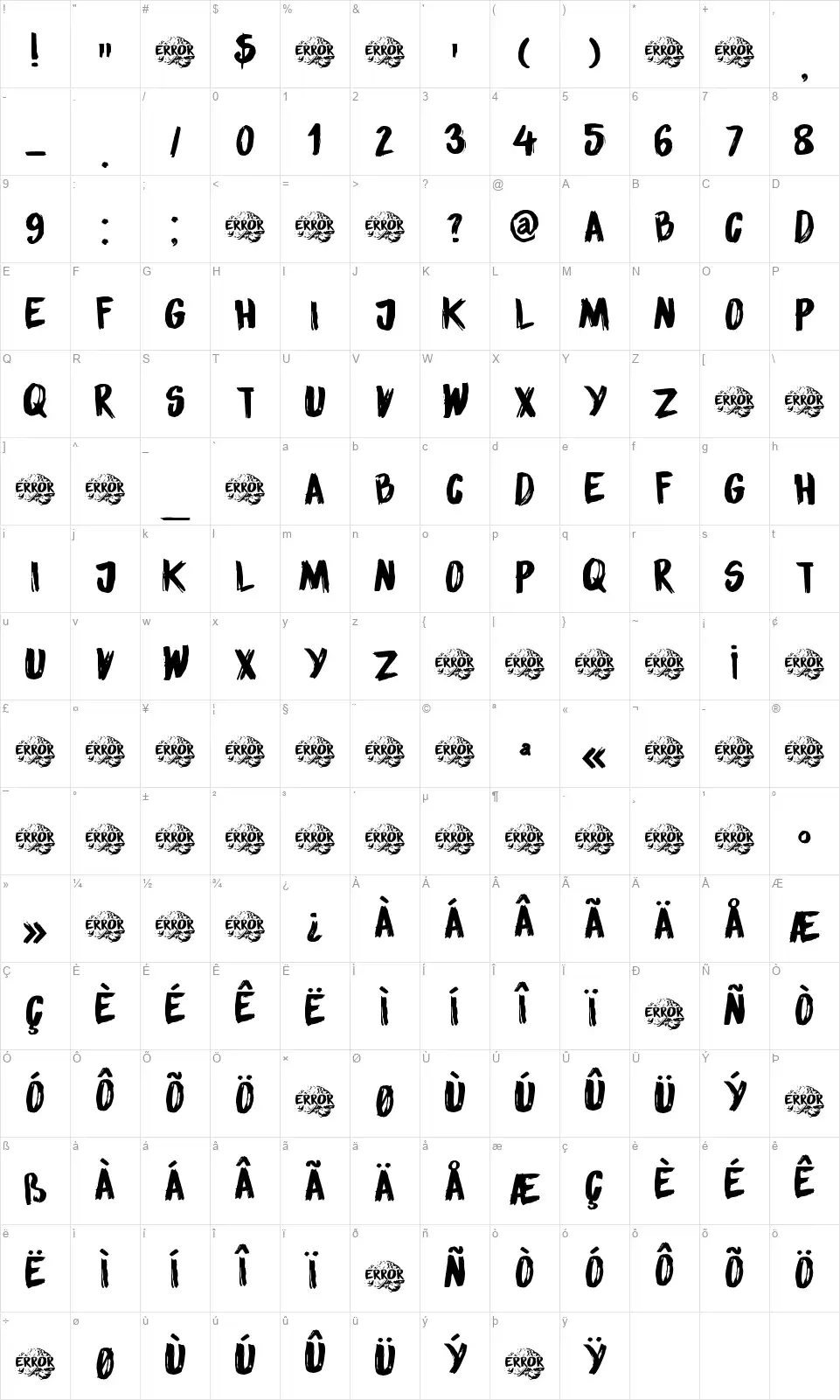 DK Sensory Overloadfont character map