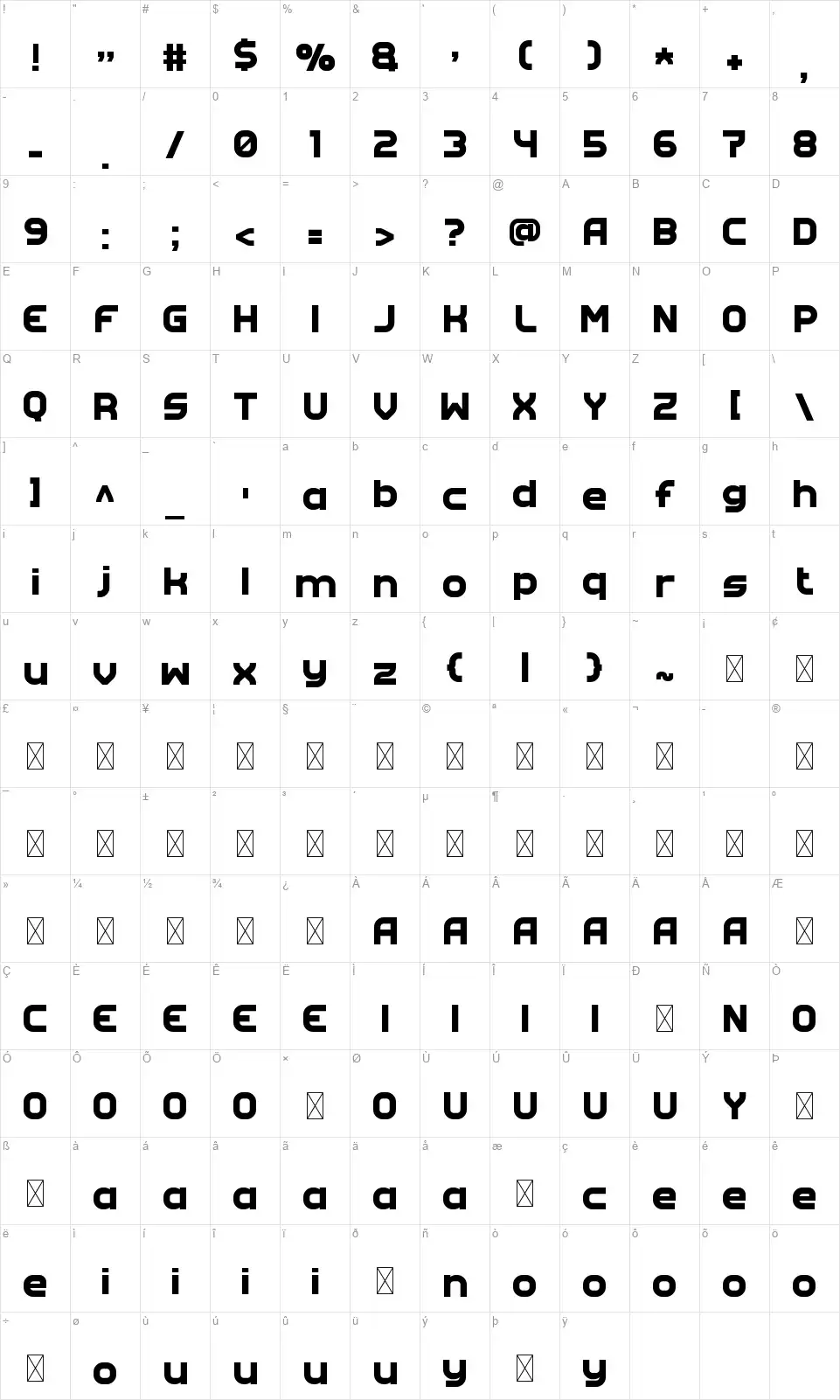 Doit Table des caractères Doitfont character map
