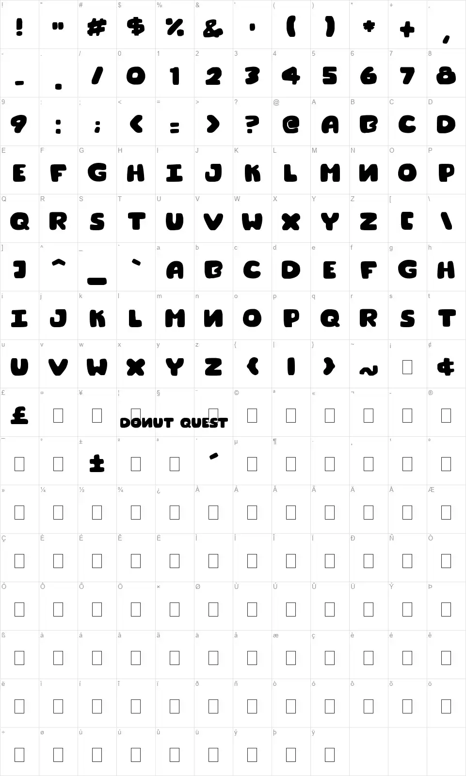 Donut Questfont character map