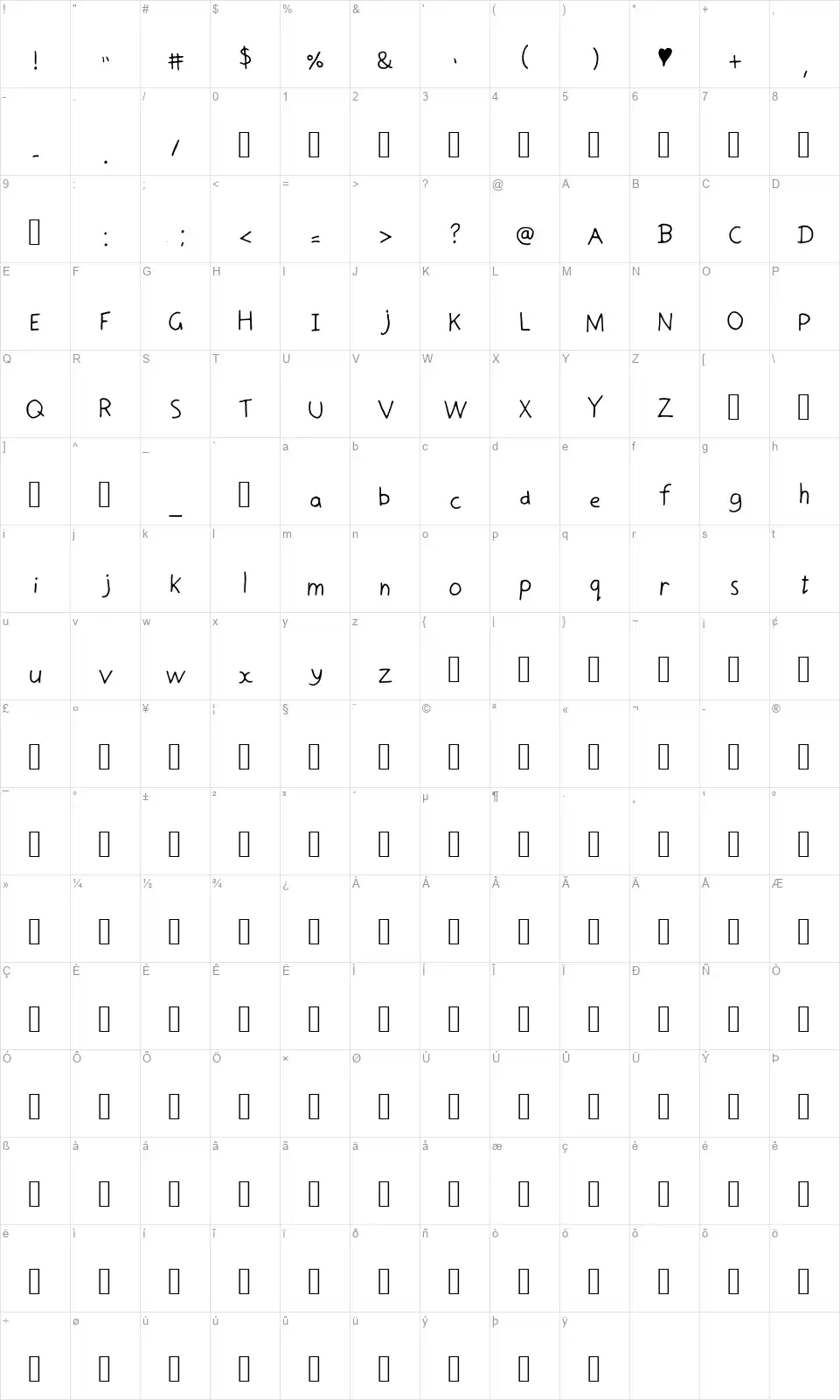 Doodle Headfont character map