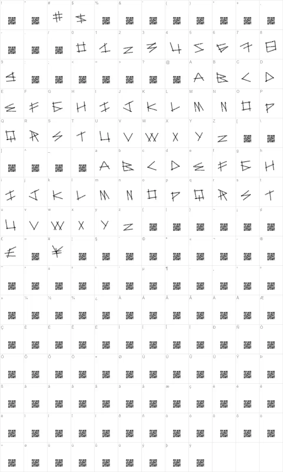 Dot Sticksfont character map