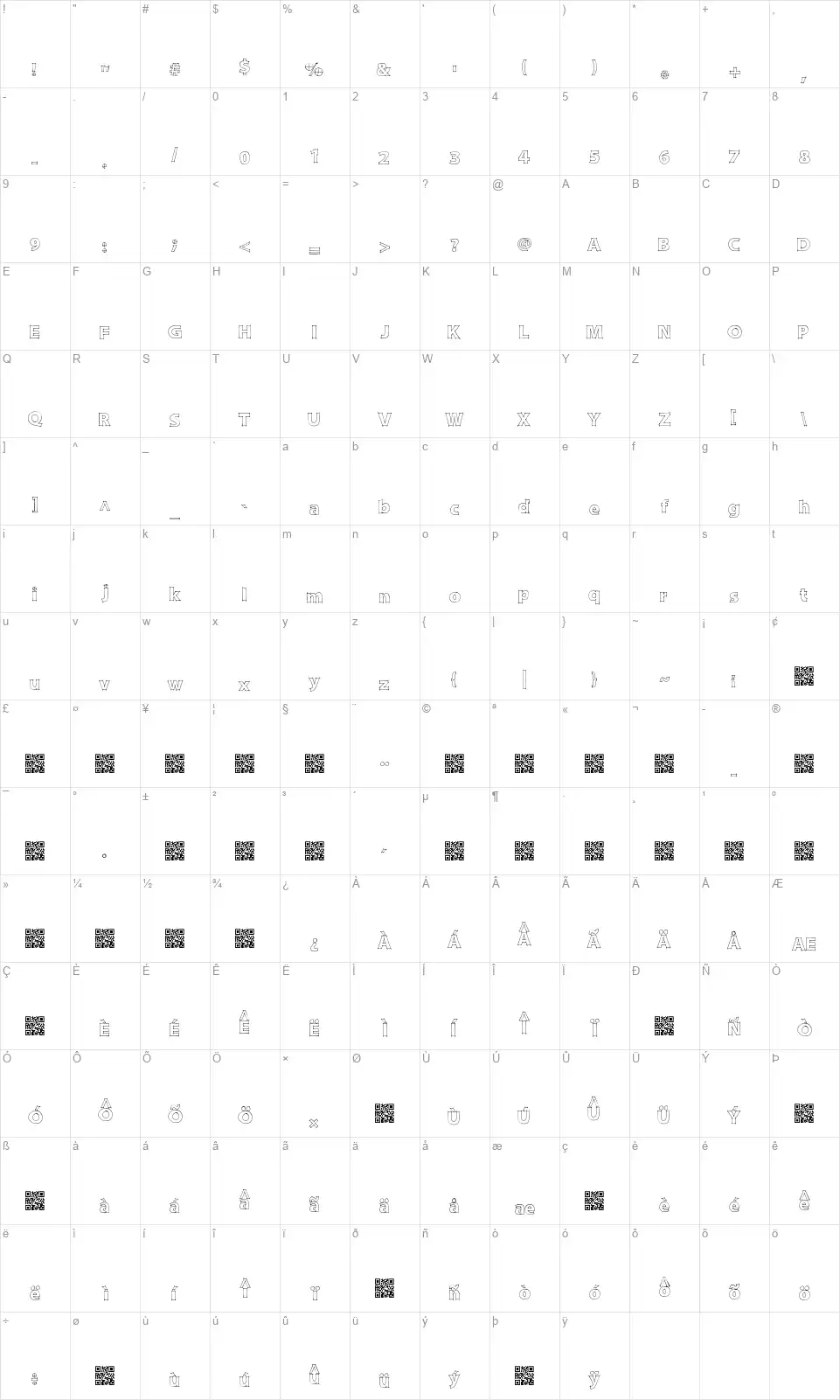 Draft Quickfont character map