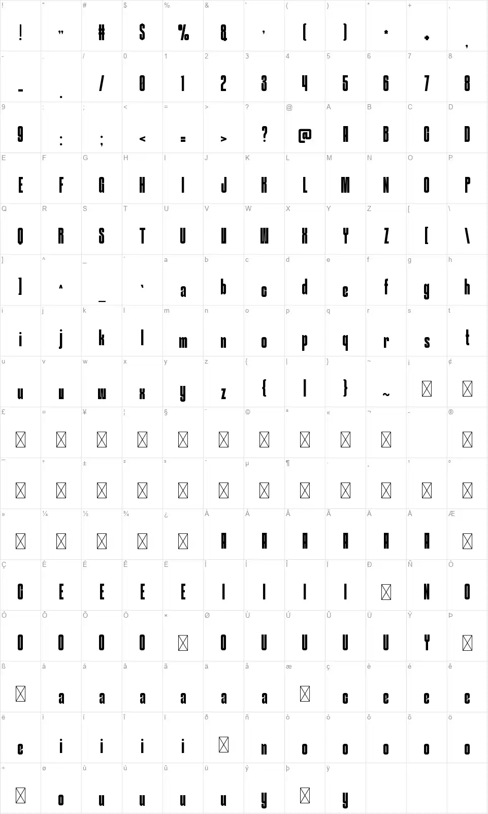 Dragon Table des caractères Dragonfont character map