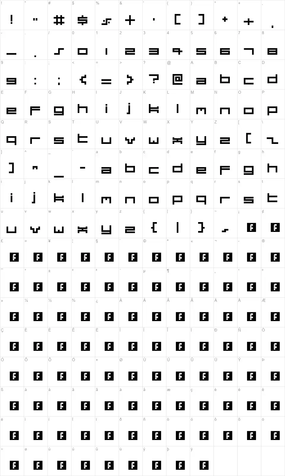 Dubsteptrixfont character map