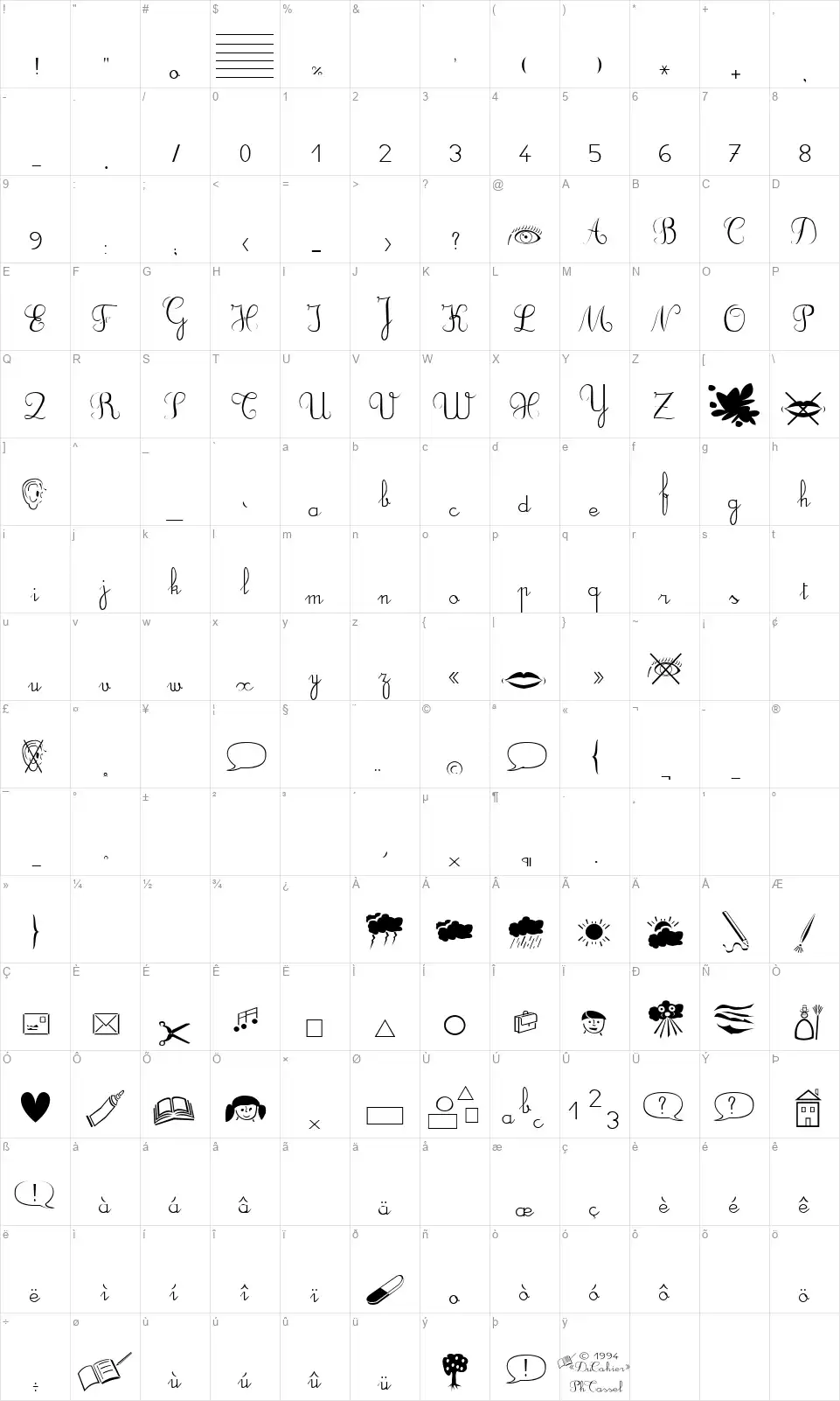 DuCahierfont character map