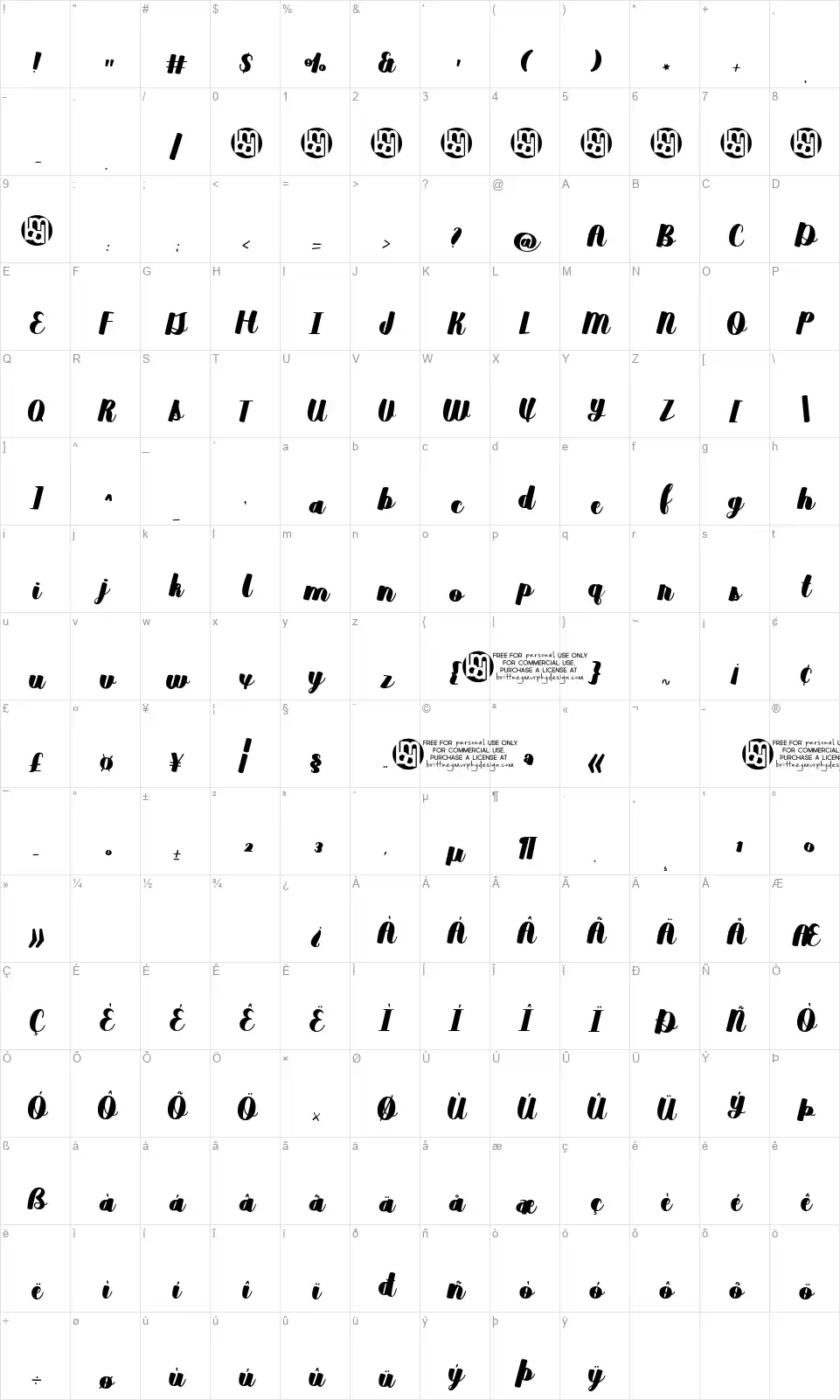 Duckpondfont character map