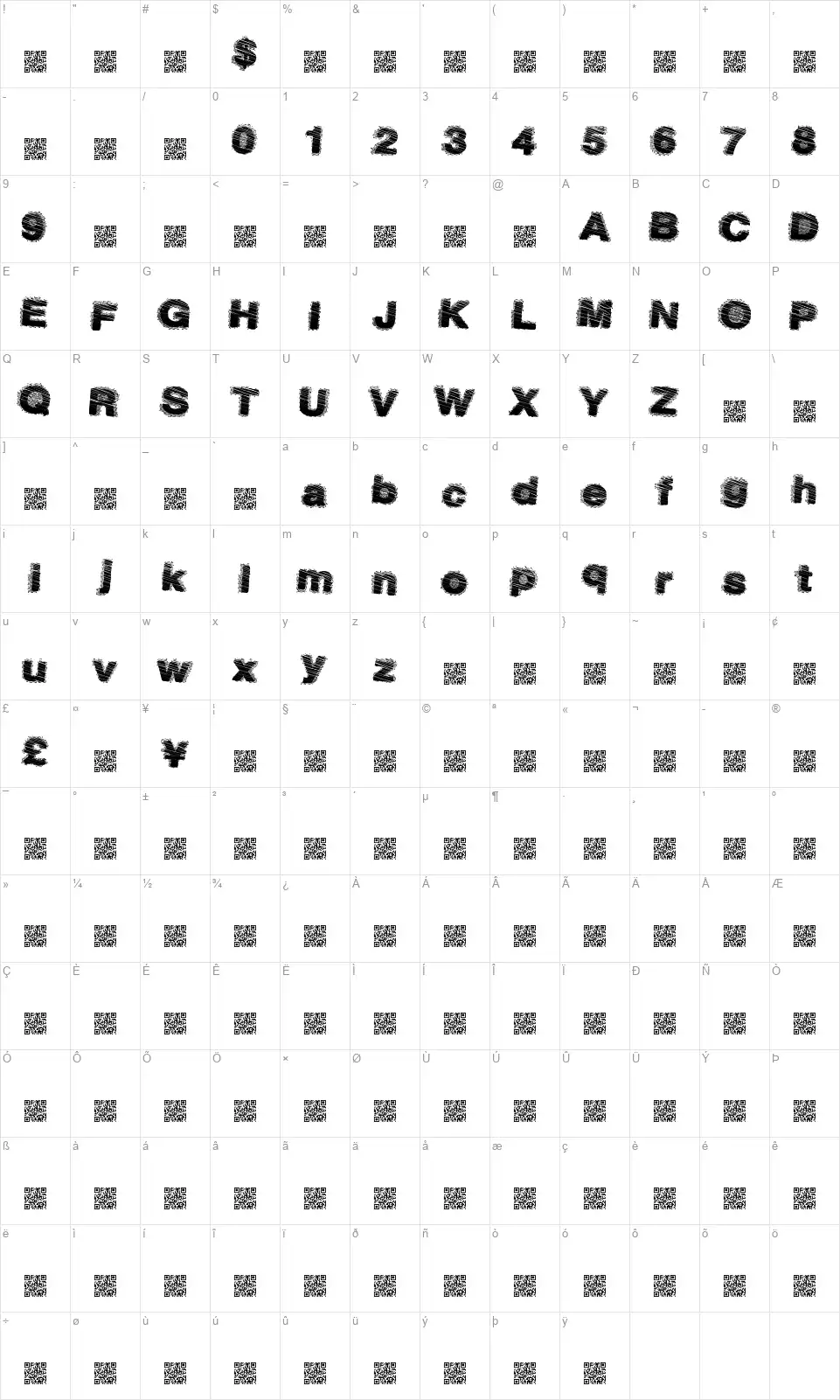 Dusty Salmonfont character map