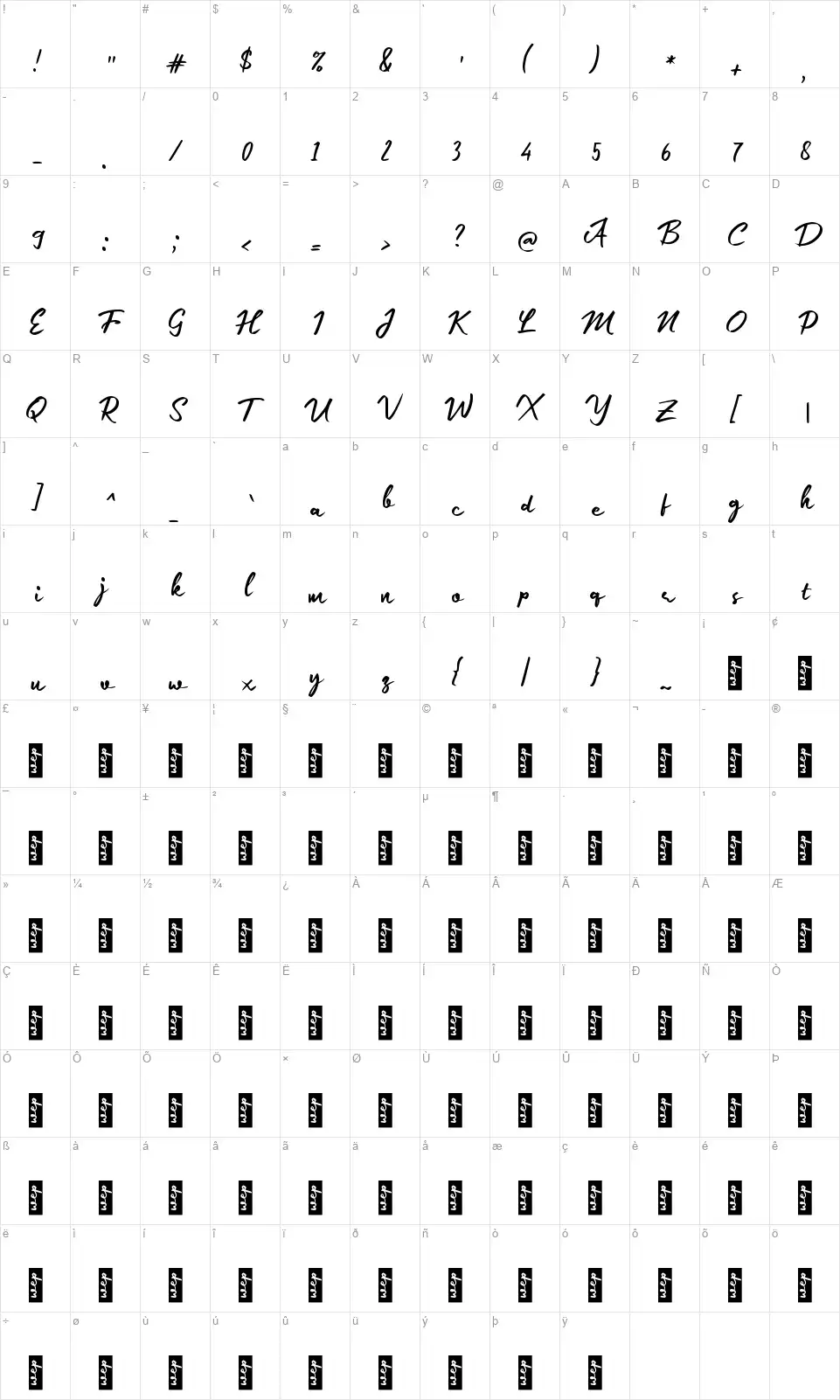 e Easy Stickyfont character map