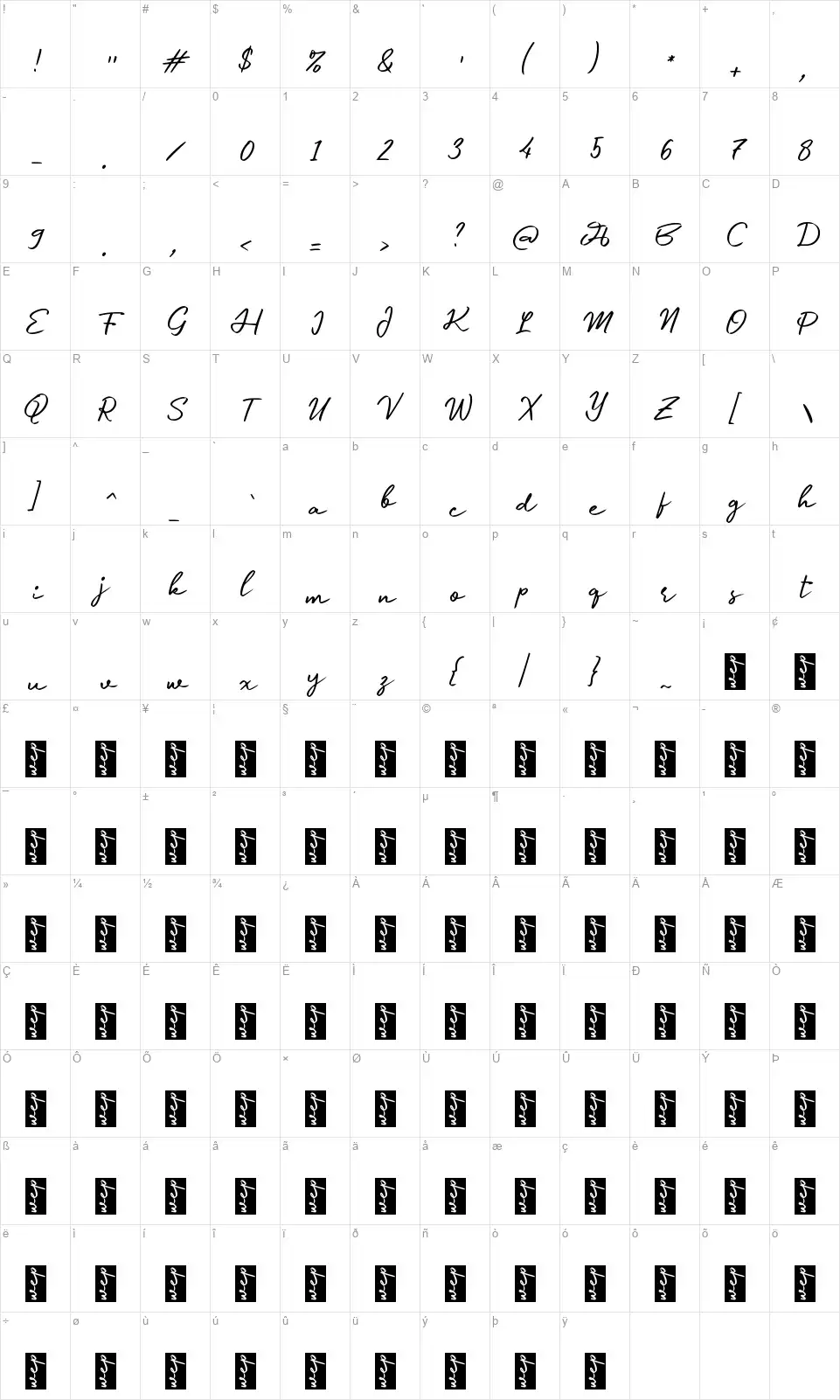 e Equestrian Winterfont character map