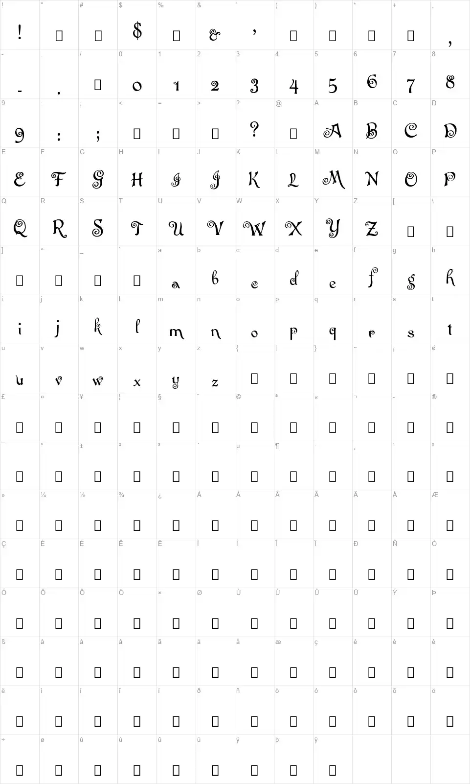 Easter of 14,403 Table des caractères Easter of 14,403font character map