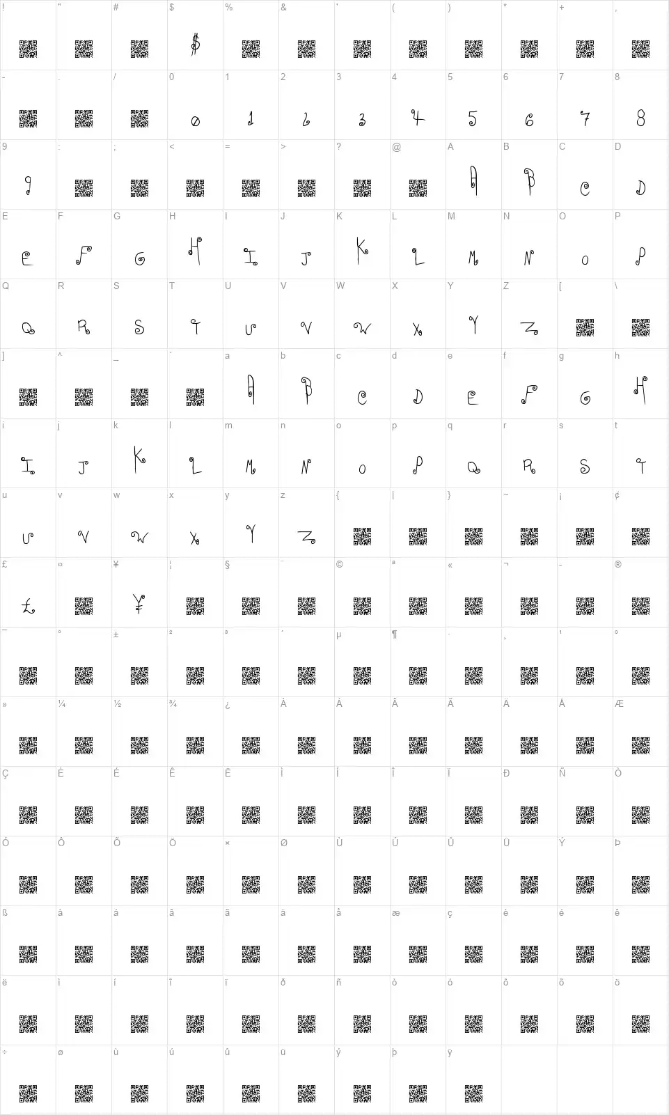 Easy Romancefont character map