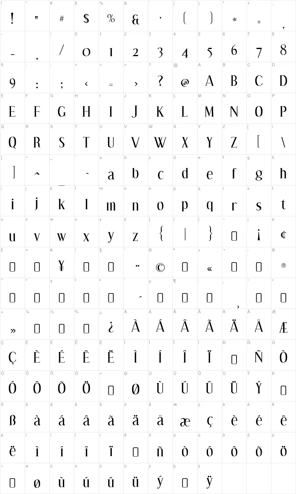 Efflorescefont character map