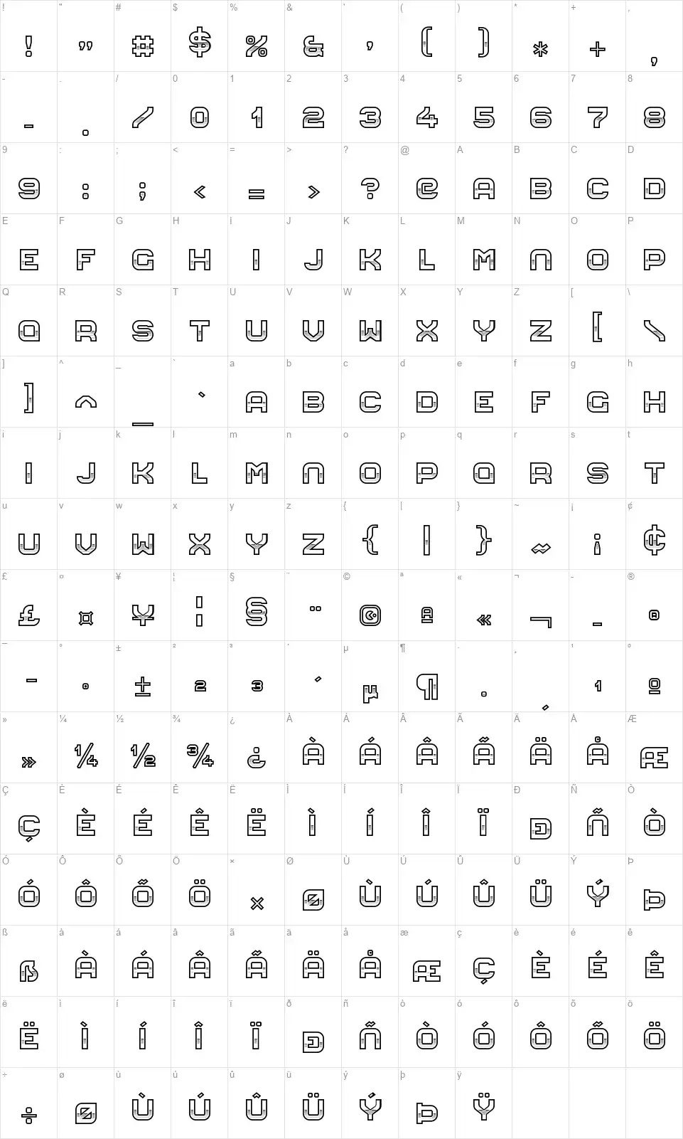Eighties Monsterfont character map