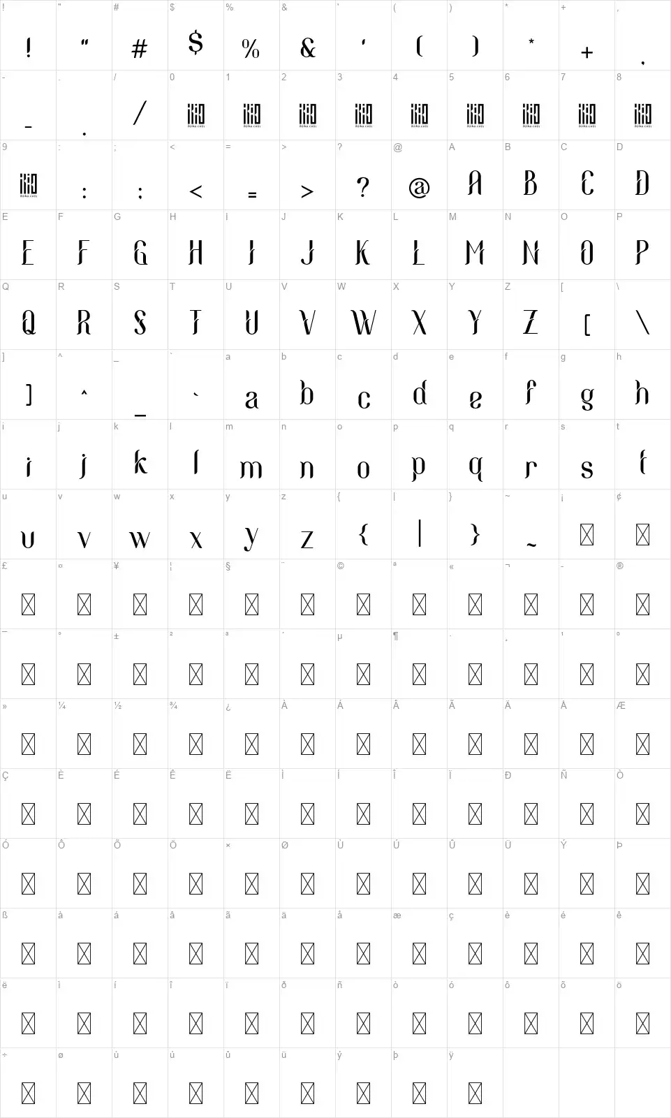 Eleanorefont character map
