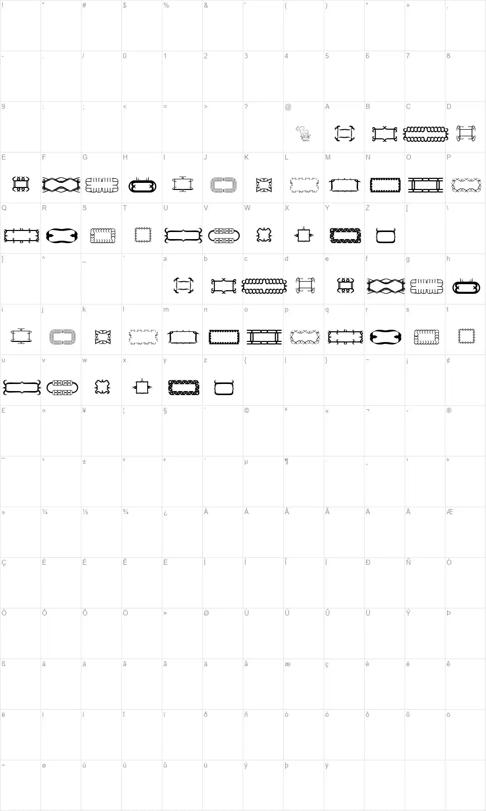 Elegance Twofont character map