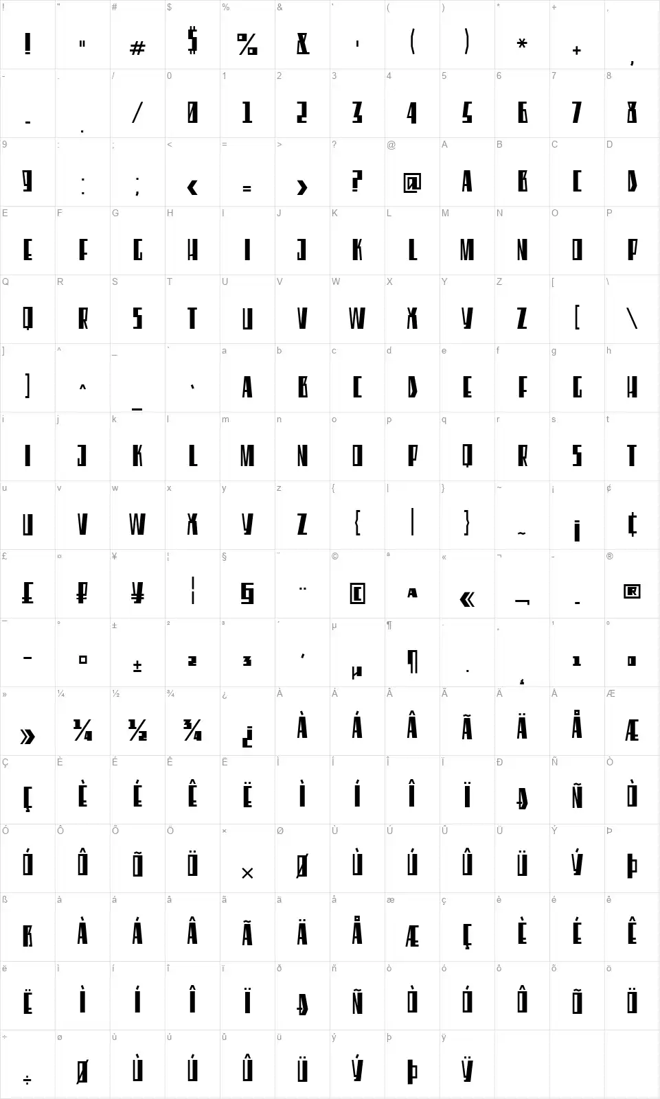 Eleventh Squarefont character map