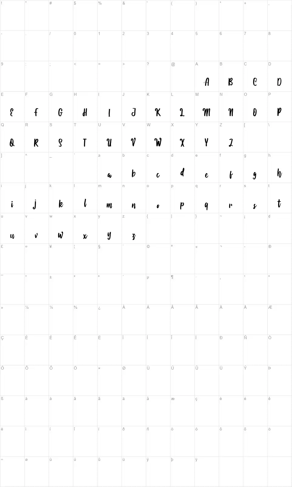 Eliyanafont character map