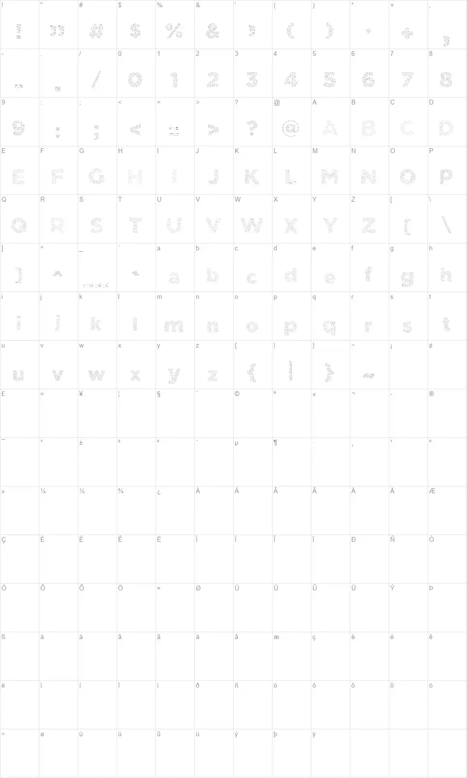 Elmars Hairy Typefacefont character map