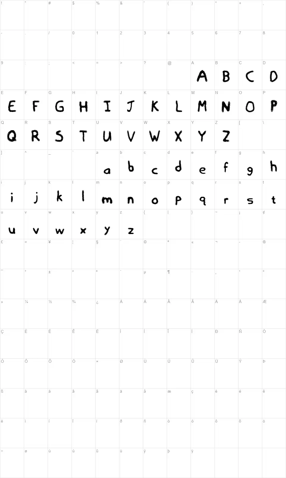 Empty Trashfont character map