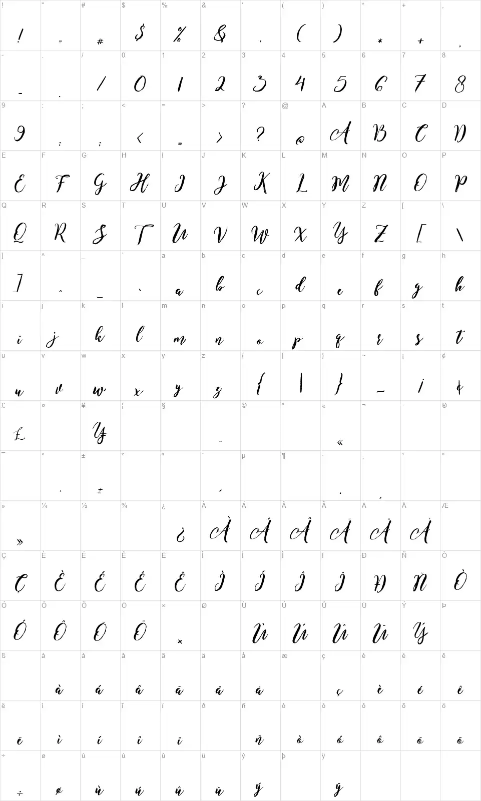 Enchanted Brushfont character map