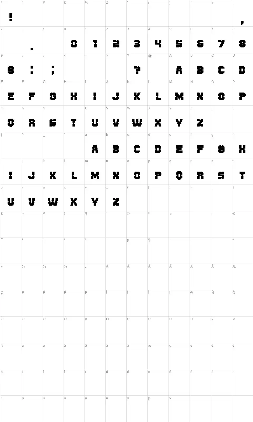 Enemyfont character map
