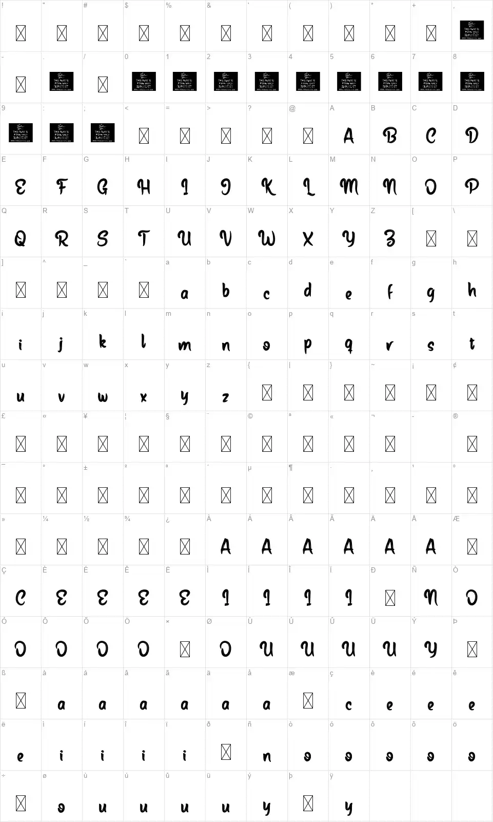Enfetterfont character map