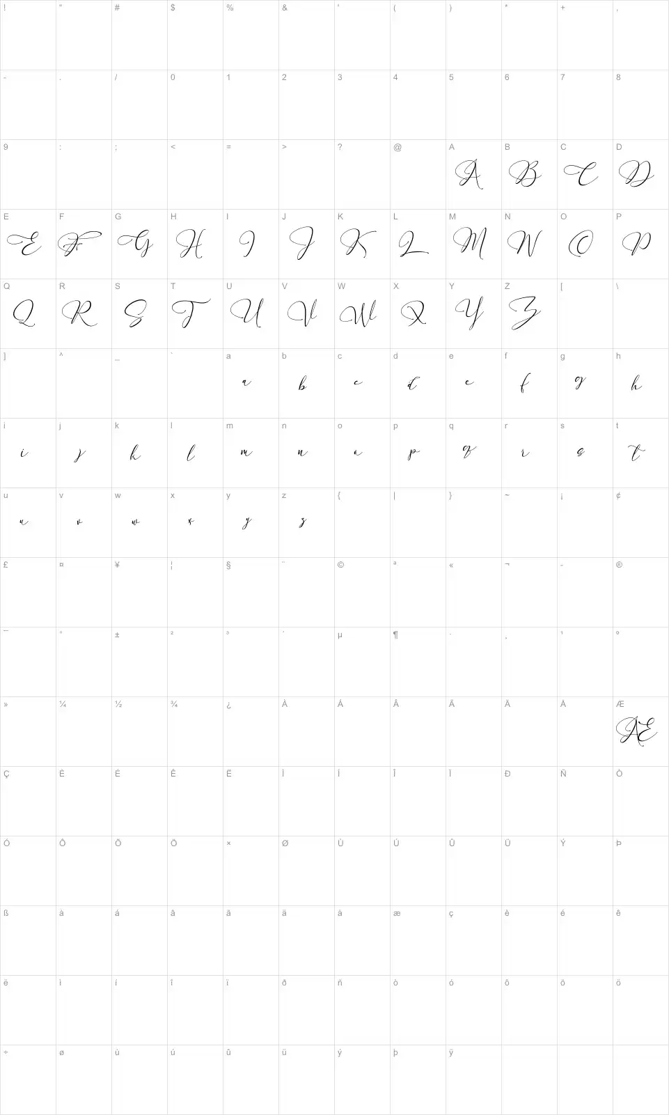 England Reality Table des caractères England Realityfont character map