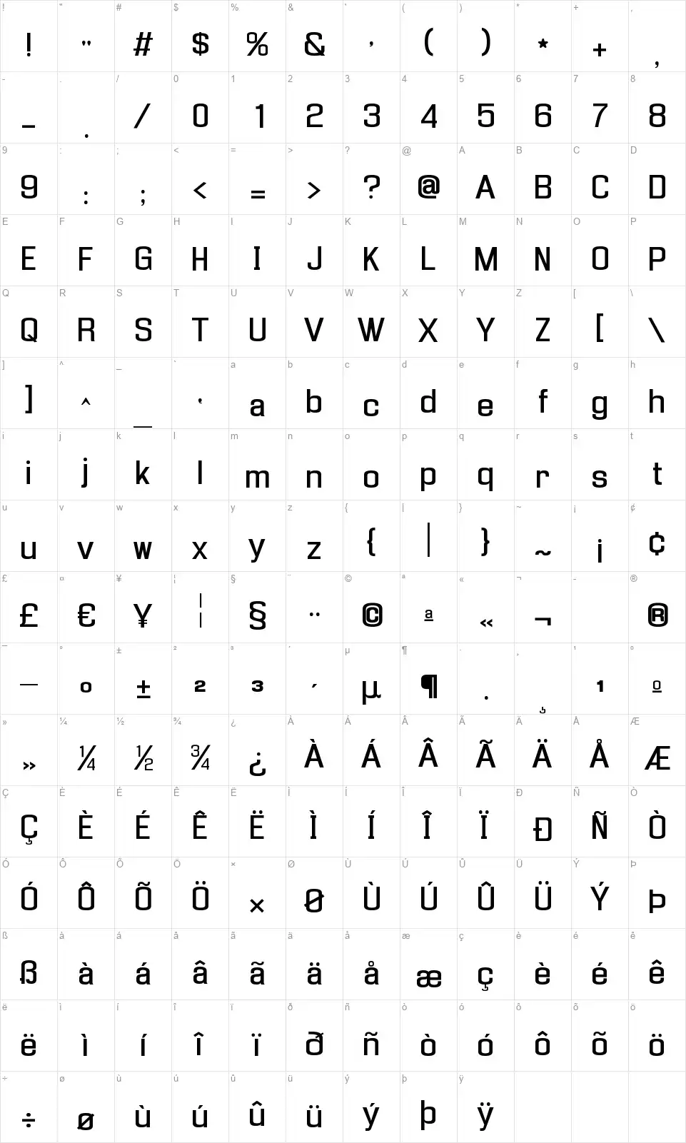 Enigmaticfont character map