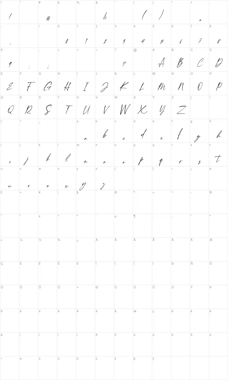 Enternityfont character map