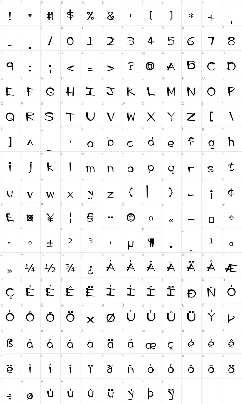 EP Big Guyfont character map