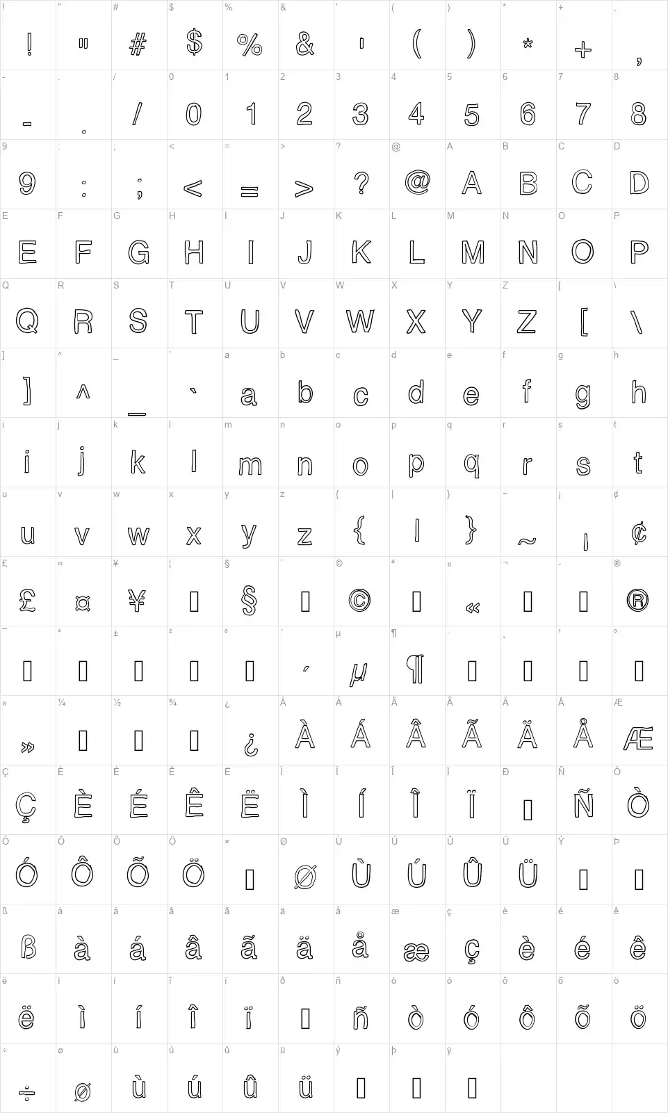 Epic Awesomenessfont character map