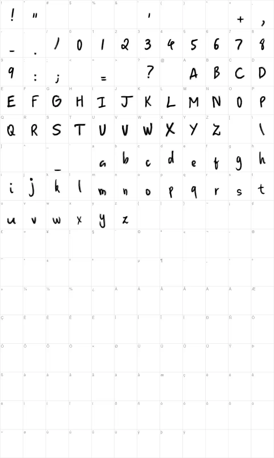 Erase Old Yearfont character map