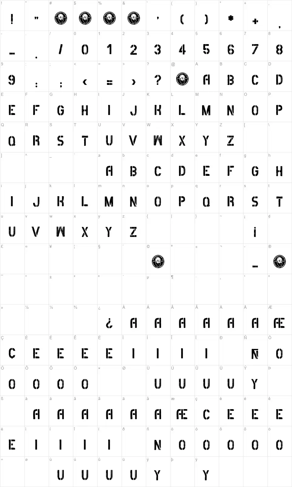 Escuadron Nocturnofont character map