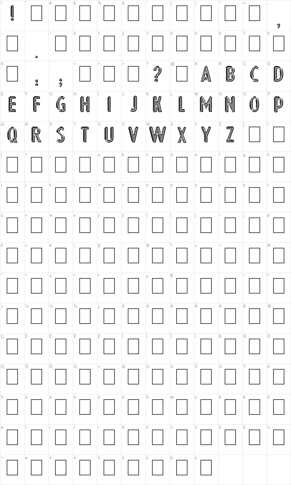 Eshop Advertfont character map