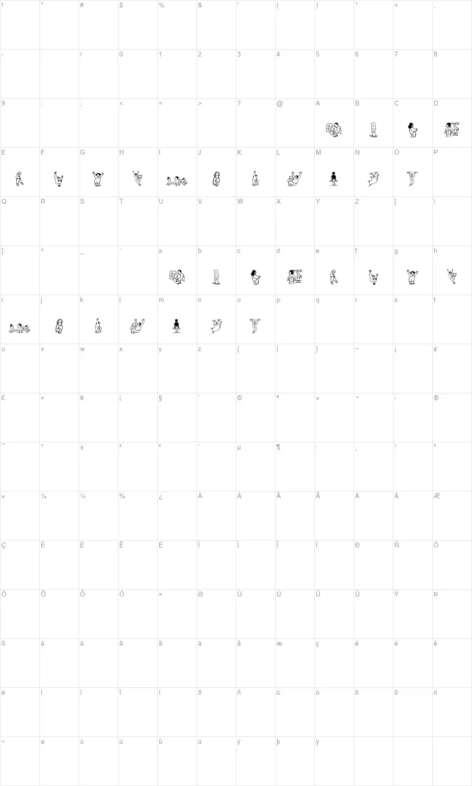 Eventsfont character map